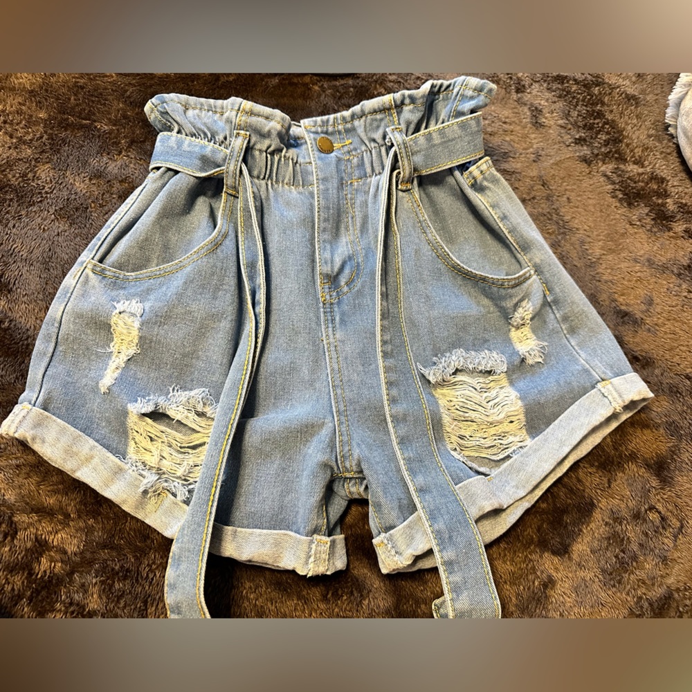 Light Denim Paper Bag shorts